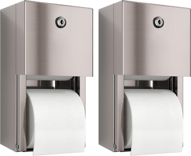EnBath Commercial Toilet Paper Dispenser (2-Pack), 2 Roll Stainless Steel Toilet Paper Holder. Wall Mount, Locking Tissue Dispensers for Bathroom/Restroom - Image 1
